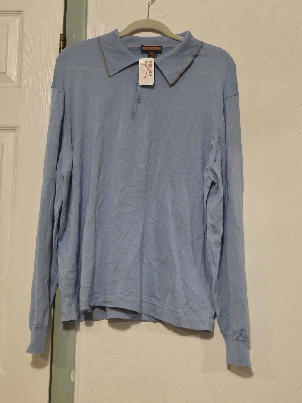 Men's Light Blue Long-Sleeve Polo Shirt - Soft Casual